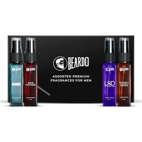 Beardo Perfume for Men - Premium Giftset 4x8ml | Black Musk, Godfather, Dark Side & Whisky Smoke | Eau De Perfume | Strong & Long Lasting Fragrance | Rakhi Gift for Brother | Gift for boyfriend | Gift for Men | Gift for Brother