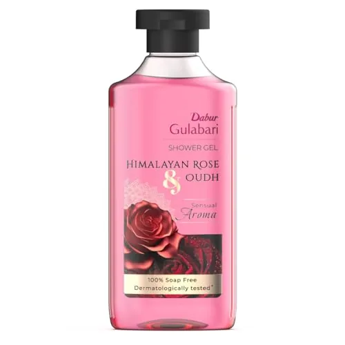 Dabur Gulabari Shower Gel - 250 ml | 99% Pure Glycerine | Gentle Bodywash | Himalayan Rose Extract to Nourish and Revitalise the Skin | 0% Parabens & Soap | No Silicones | with Oudh Fragrance