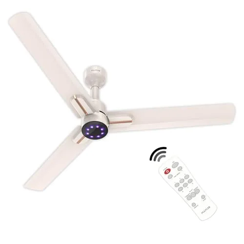 Polycab Wizzy Neo LED 1200mm BLDC Ceiling Fan with remote |BEE 5 Star Rated, Higher Air Delivery|LED Indicator,Reverse,Sleep and Breeze Mode |3 Years Warranty【Beige Rosegold】