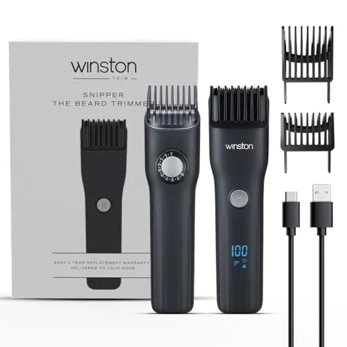 Winston Snipper Beard Trimmer for Men, 20 Length Settings up to 20mm, Precision Stainless Steel Blades, Digital Display, IPX7 Waterproof, Type-C Charging & Travel Lock
