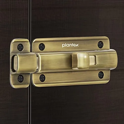 Plantex Premium Heavy Duty Door Stopper/Door Lock Latch for Home and Office Doors/Baby Latch - Pack of 2 (Brass Antique)