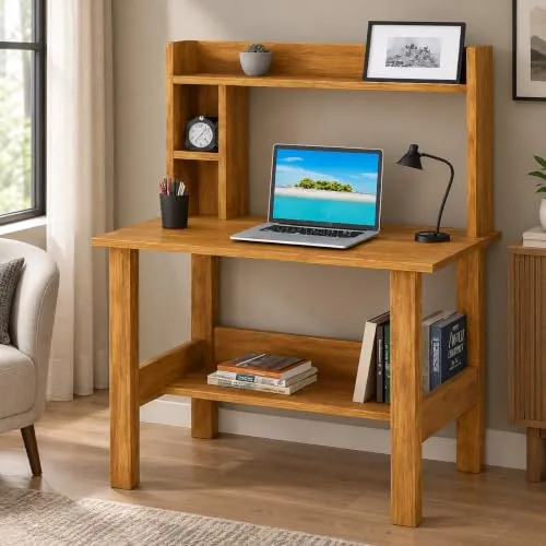 Callas ST-40 Wooden Study Table with Hutch & Bottom Storage – Multi-Purpose Office Desk for Laptop, Computer, Writing & Study – Durable Engineered Wood Workstation for Home & Office (Walnut, ST-40)
