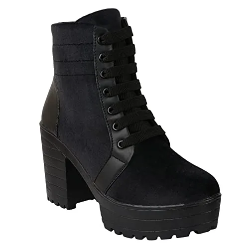 Shoetopia Black Girls Solid Mid Top Heeled Boots
