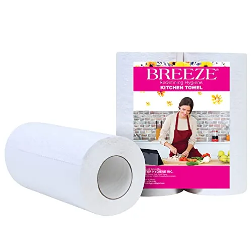 BREEZE BRE026 2 Ply Kitchen Tissue Paper Roll Multipurpose Use Towel Made of Natural Fibers Highly Absorbent & Extra Soft (Pack of 2, 80 Pulls Per Roll)