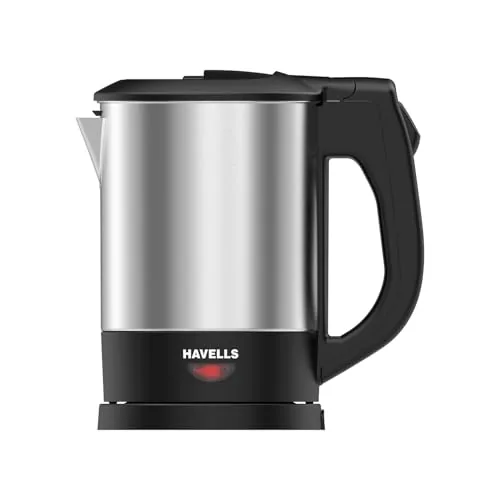 Havells HOTSIP Electric Kettle | 1250 W | 1 L Capacity | Rust Resistant 304 Stainless Steel Tank | Triple Safety Protection | Wider Mouth for Easy Filling (Black & Silver)