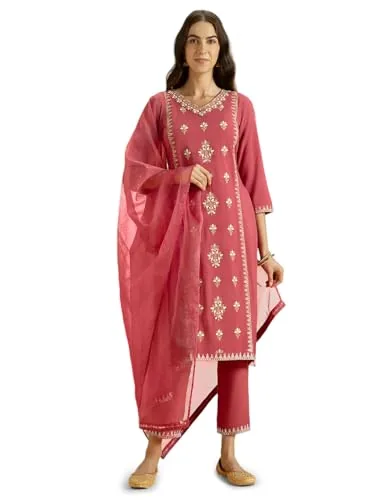 Kaari Women's Chikankari Kurta Set with Dupatta - Straight Fit | Chikankari Embroidery | Organza Dupatta | Straight Pant with Side Pocket | Kurta Set for Women