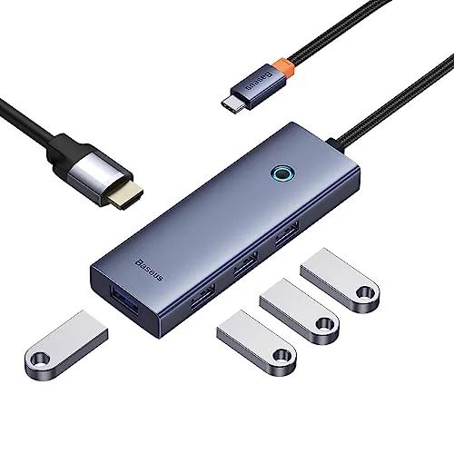 Baseus UltraJoy 5-in-1 USB-C Hub, 4K HDMI, 3x USB 3.0 Ports, 100W Power Delivery, Grey