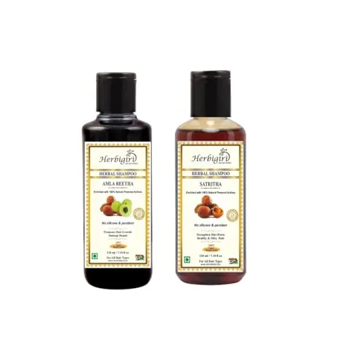 Herbigiri Herbal Hair Regrowth Daily Pack Combo- Amla Reetha & Satreetha Shampoo | Pure Ayurvedic Herbal Formula for Anti Dandruff , Anti Fungal & Hair Growth Booster | PARABEN FREE ( Pack of 2 , 210 ml Each ) (420 ml)