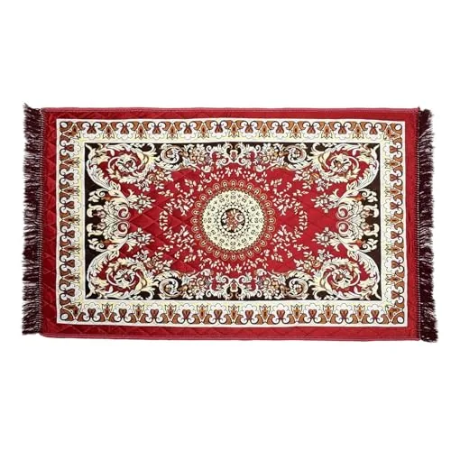 BENAVJI Traditional Floral Printed Carpet Rug for Living Room | Soft Floor Mat with Decorative Tassel Border | Anti-Skid Multipurpose Area Rug for Bedroom, Hall & Home Décor (Pack of 1, Maroon)