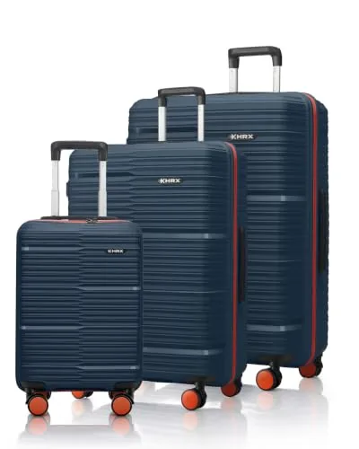 HRX Zanzibar 3Pc Set Blue Polypropylene Hard Shell Suitcase Set - Premium Travel Trolley Bags with 8 Spinner Wheels, Number Lock & Water Resistant Body