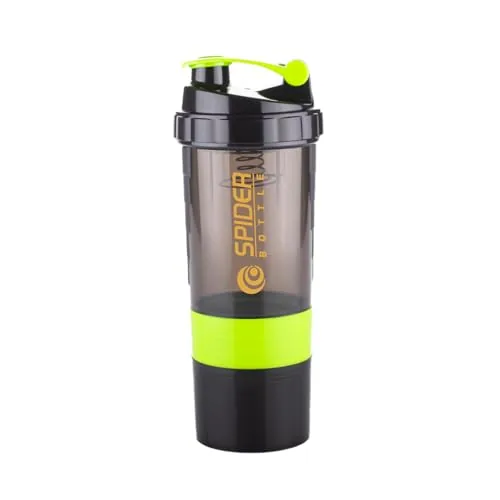 ATTRO Plastic Spider Shaker Bottle with Storage 300ml Protein Mixer Bottle with Compartment for Supplements, BPA-Free, Leakproof Gym Shaker Cup, Ideal for Workout, Gym, Travel Green