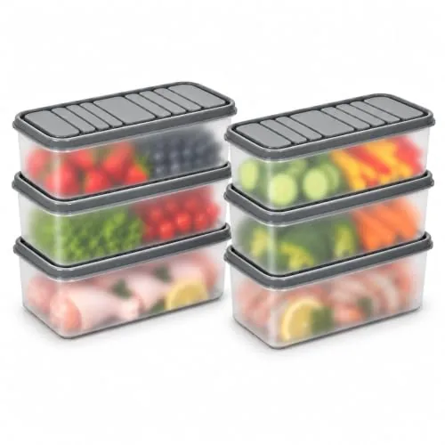 SATVIKAYA Air Tight Plastic Storage Containers Set for Kitchen | Pantry Organizers Kitchen Accessories Items,Fridge Storage Boxes | Leak-Proof, Durable, and Space-Saving (1200 ML, 6)