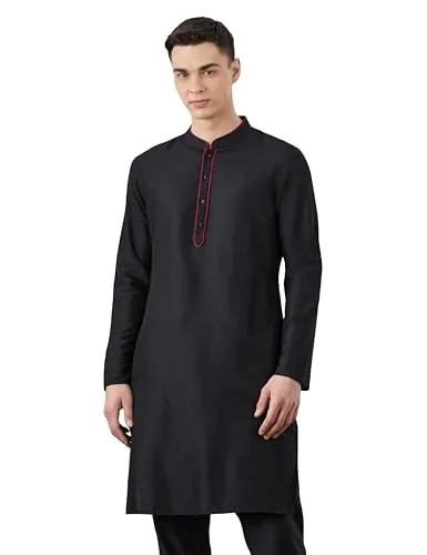 Amazon Brand - Symbol Men's Blend Regular Solid Rayon Kurta (SY-A22-MNA-ETK-01_Black