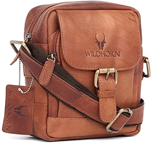 WildHorn Genuine Leather Mini Sling Bag for Men | Compact, Durable & Stylish | Buckle Closure | Front Zip Pocket | 1-Year Warranty