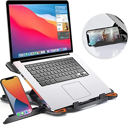 STRIFF 2-in-1 Laptop and Mobile Stand, Ergonomic, Adjustable Height, Anti-Slip Base, Heat Dissipation, Portable, Lightweight, Compatible with All Laptops Up to 15.6" (Abs, Black)