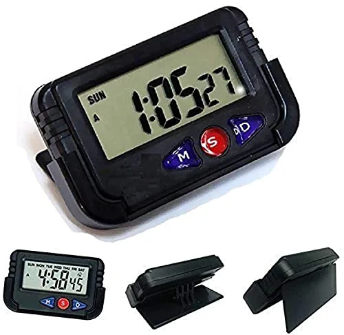 Red Champion Mini Digital LCD Table Desk Calendar Timer Stopwatch | Digital Alarm Clock with Date and Time | Flexible Stand for Car Dashboard, Office Desk (Black, 6.4x4 cm)