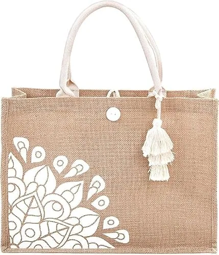 BLACKBOXES Jute Tote Bag for Women-Waterproof Beach Bag, Large Reusable Gift Bags, Gift Tote Bag for Her,Cute Tote Bag Pool
