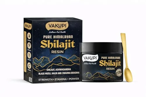 Vakupi Shilajit Gold Resin - 10g|500mg/Serving|20 Servings|with 24 Karat Gold/Swarna Bhasma,75% Fulvic Acid,Ashwagandha, Safed Musli|Boosts Muscle Growth, Energy & Recovery -Lab Tested 100% Ayurvedic