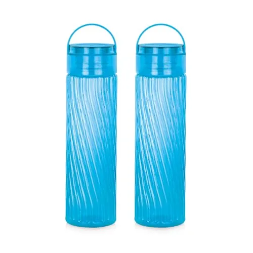 Attro O2 Spring 1000ml Water Bottle with Easy to Carry Handle Leak-proof BPA Free Plastic Material- Set of 2 Blue