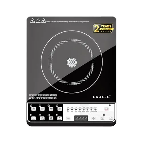 CADLEC CookEase 2000W Induction Cooktop for Home & Kitchen | Sleek & Modern Design, 8 Cooking Modes, LED Display, Auto Shut-Off & Overheat Protection | BIS Approved, 2-Year Warranty | Black