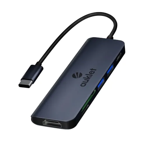 Auklet USB C Hub Docking Station, 6-in-1 Aluminium USB C Hub,4K HDMI@30HZ,100 W Power Delivery,SD/TF Card Reader, Compatibile with iOS, Windows and Linux