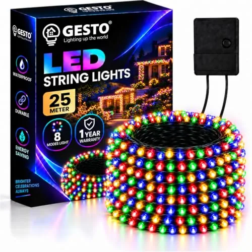 Gesto 25 Meter LED String Lights - Multicolor Led Fairy Lights for Decoration with 8 Modes Changer | 360° Glow Waterproof Lights for Home Decor Balcony Outdoor Christmas & Diwali Decoration-Pack of 1
