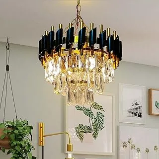 Desidiya Black Mamba Modern Crystal Pendant Light 2 Tiers Black and Gold Fixtures 14 Round, Stainless Steel Tube Crystal Golden Finish Exqusite Desig